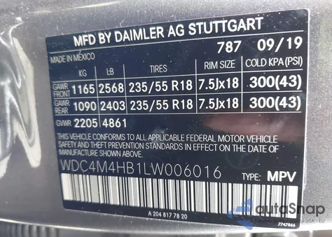 2020 Mercedes-Benz Glb 250 4Matic from USA, damaged, VIN WDC4M4HB1LW006016